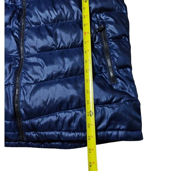 Adidas Itavic 3-Stripes Mens L Blue Hooded Puffer Jacket Full Zip Winter Coat